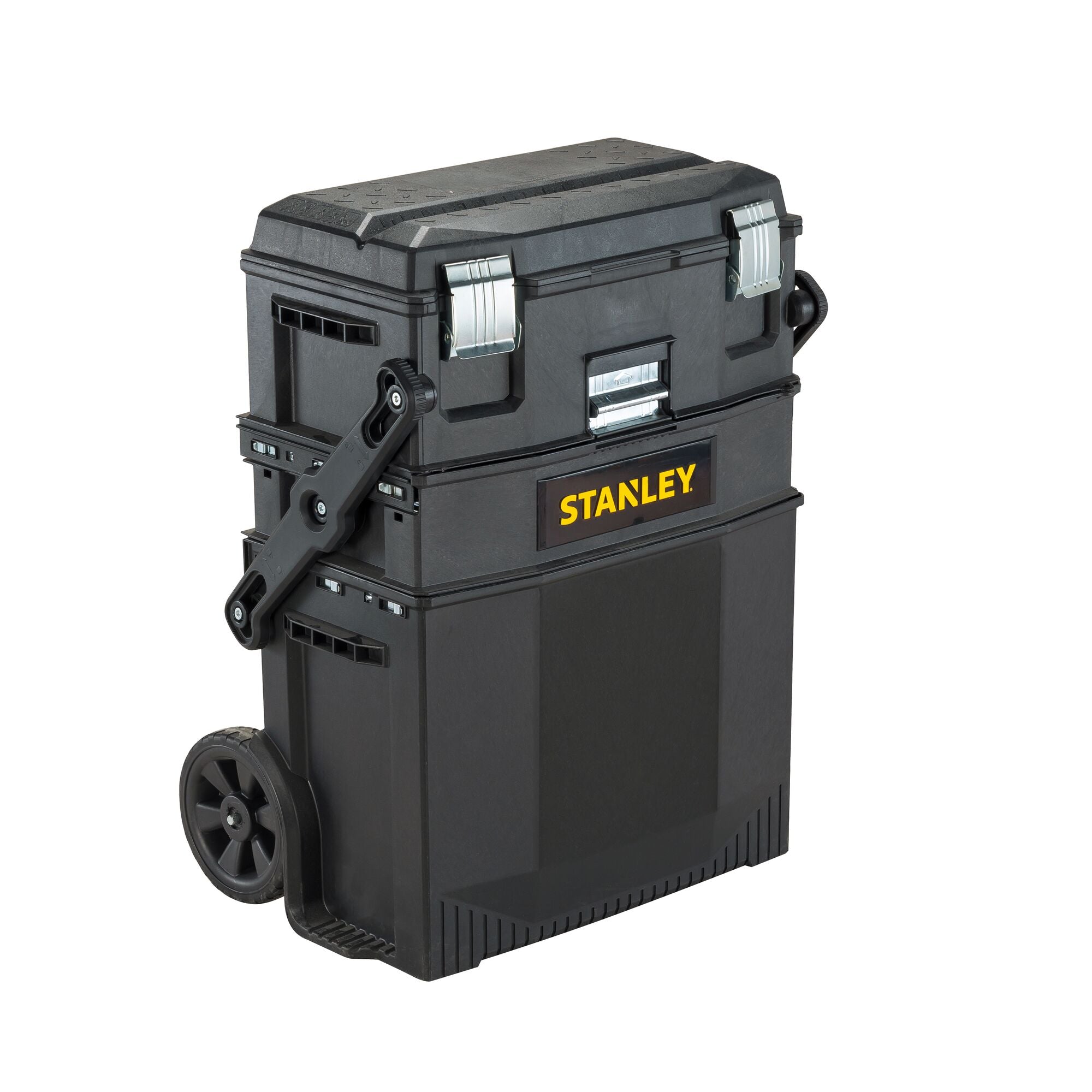 Stanley Tools 020800R FATMAX 4-in-1 Mobile Work Station - angled front view showing cantilever arm and wheels