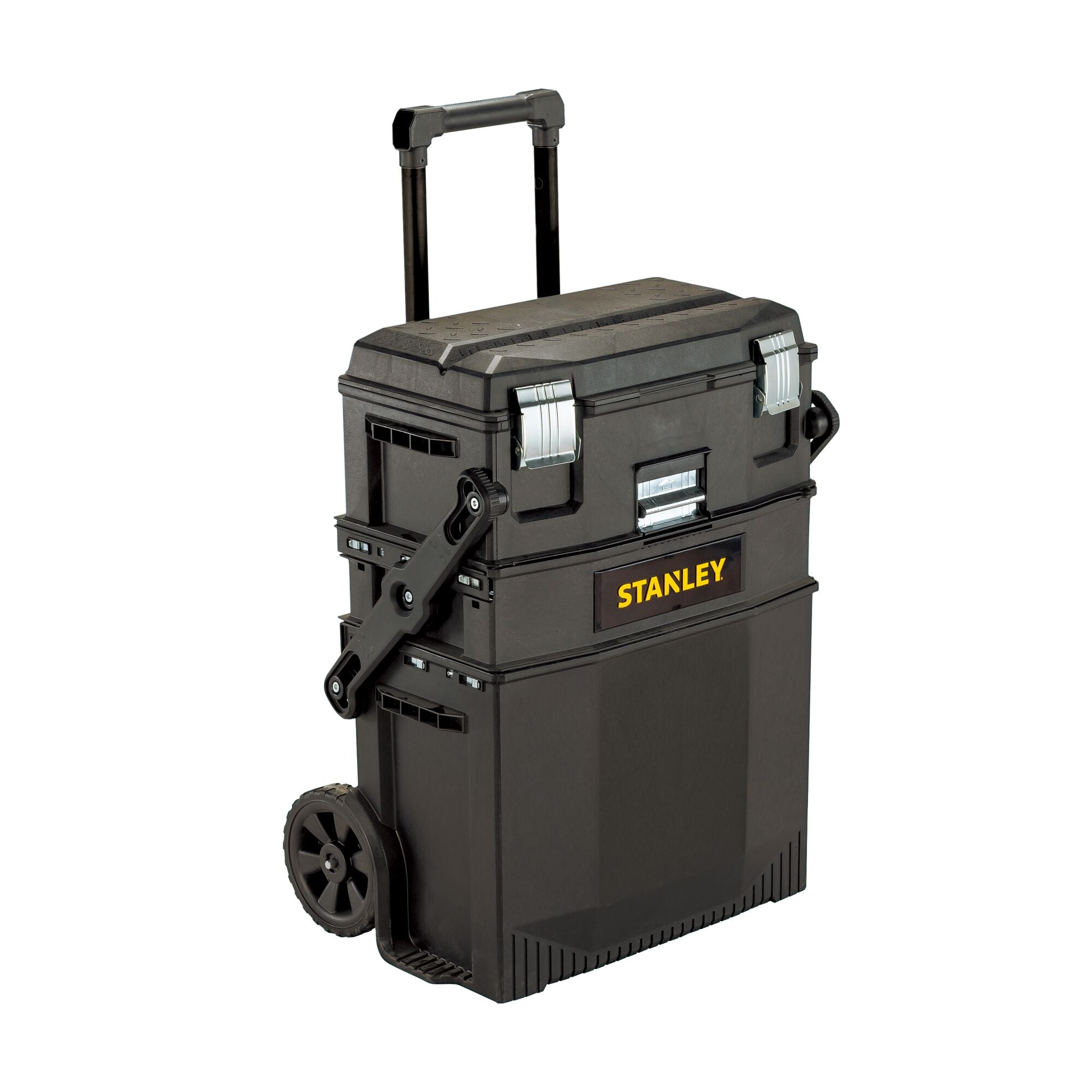 Stanley Tools 020800R FATMAX 4-in-1 Mobile Work Station - angled view with telescopic handle extended