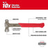 Milwaukee Tool 48-22-9130 16oz Steel Ball Peen Hammer feature callout diagram showing SHOCKSHIELD Grip, I-Beam Handle, Peen Face, Smooth Face, and up to 10x vibration reduction