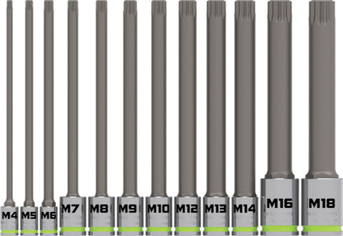 GripEdge TS12XLS 12-Pc 1/4", 3/8", 1/2" Drive Extra-Long Rpt Triple Square Driver Set, M4-M18 - MPR Tools & Equipment