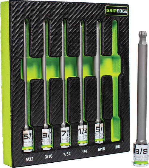 GripEdge BHBS6LS 6-Pc 3/8" Drive 6" Long SAE RPT Ball Hex Driver Set, 5/32"-3/8" - MPR Tools & Equipment