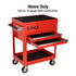 Sunex Tools 8035R Heavy Duty 18-gauge steel construction with open drawers and bottom shelf
