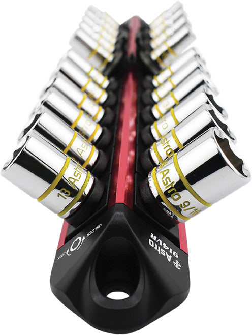 Astro Pneumatic 914VR V12 Locking Magnetic Socket Organizer, 1/4" Drive (Red), Stores 22 Sockets + 1 Ratchet - MPR Tools & Equipment