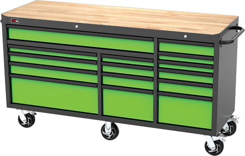 TOBEQ RCBT721524LGBK 72" 15-Drawer Roller Cabinet Lime Green Black - Front View