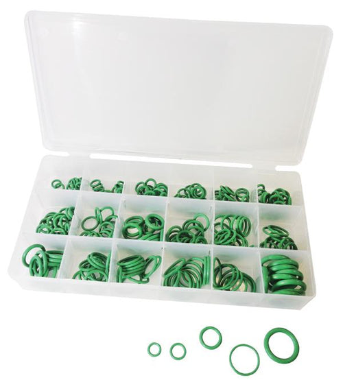 ATD Tools ATD-356 270pc HNBR O-Ring Assortment in molded plastic storage case with green O-rings sorted by size