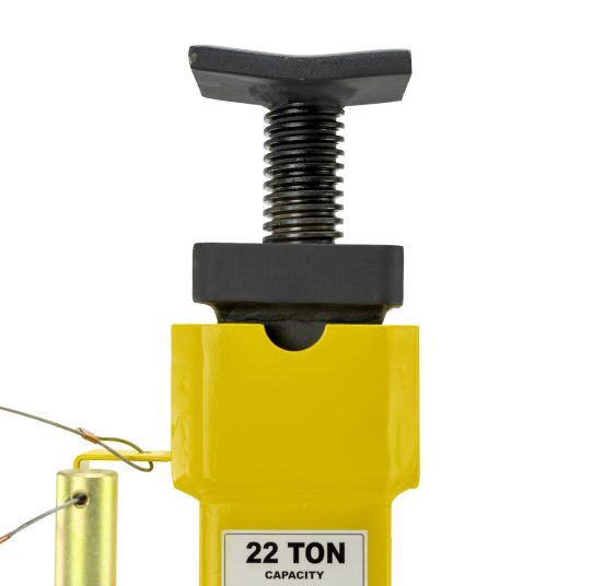 Close-up of ESCO 10456 adjustable screw top saddle and 22 Ton capacity label