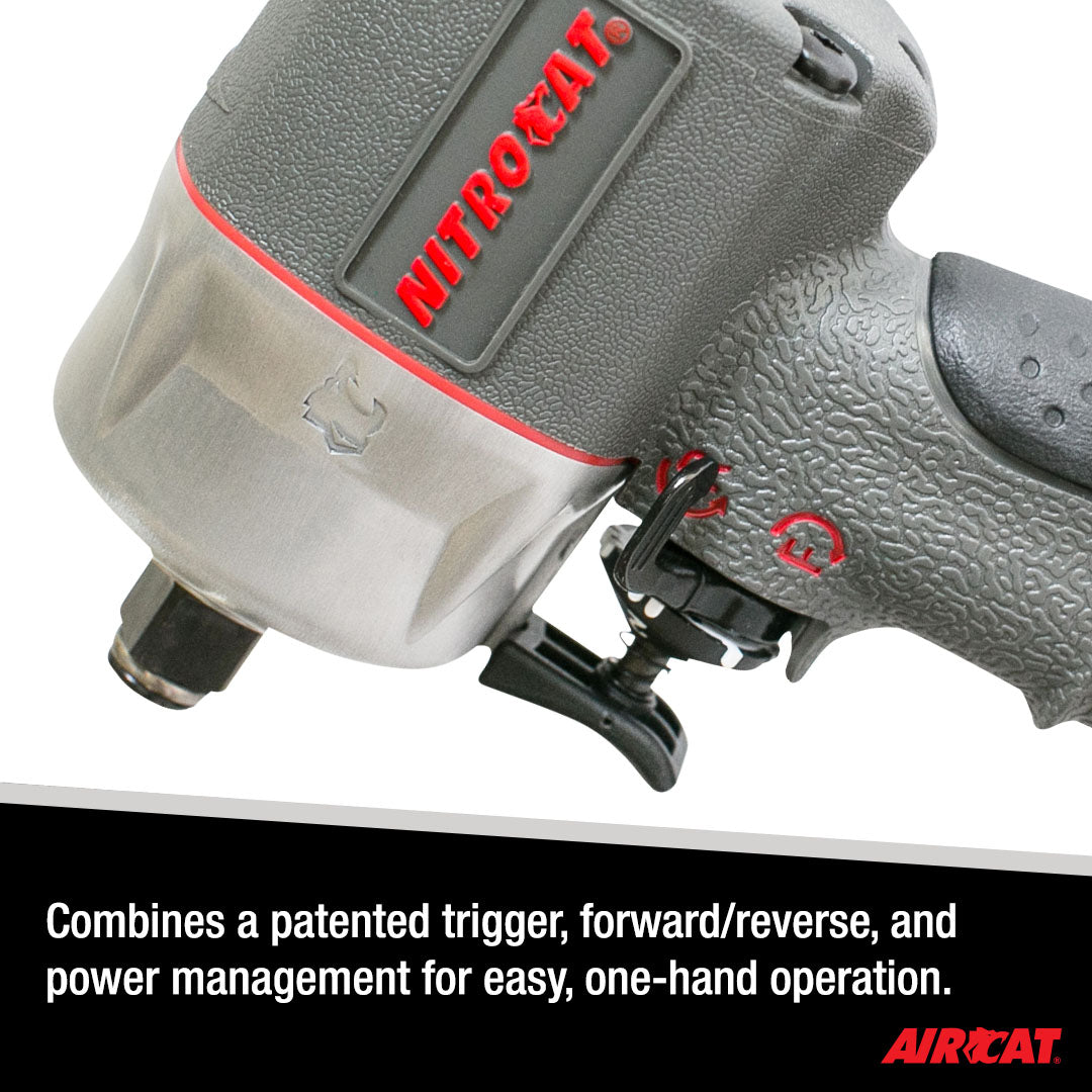 Aircat 1056-XL NITROCAT Impact Wrench - close-up of patented trigger with forward/reverse and power management for one-hand operation