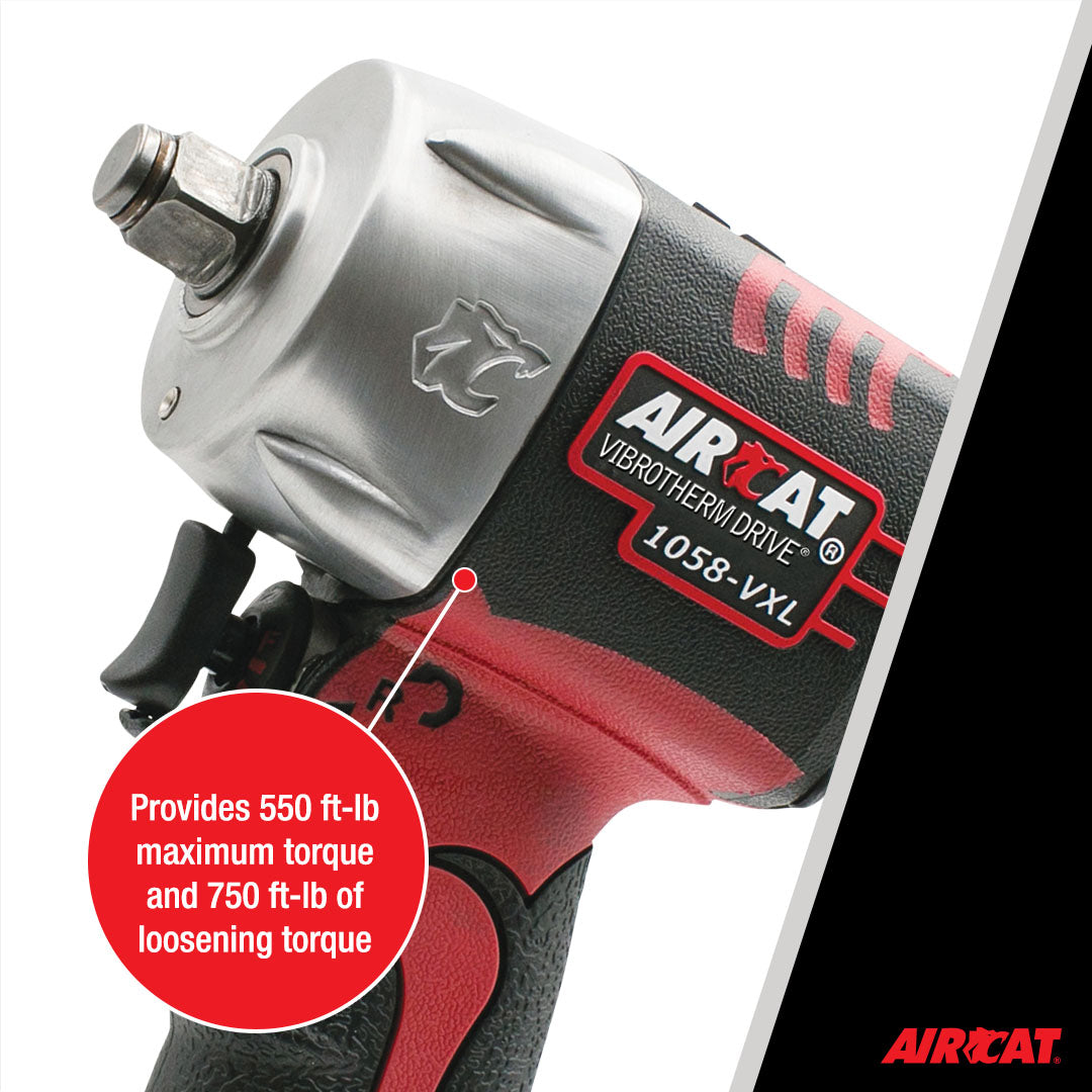 Aircat 1058-VXL close-up highlighting 550 ft-lb maximum torque and 750 ft-lb loosening torque