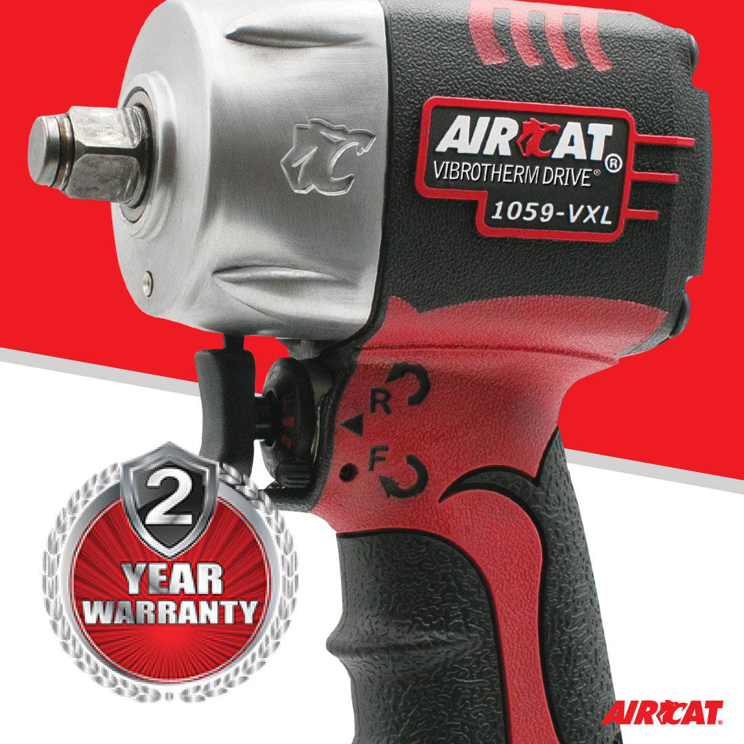 Aircat 1059-VXL VIBROTHERM Drive Impact Wrench close-up showing 2-Year Warranty badge