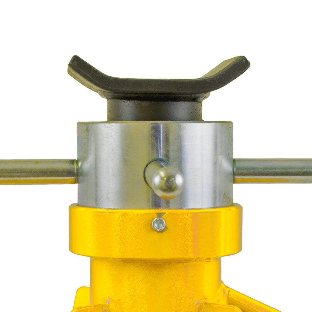 ESCO 10802 20-Ton Screw Style Short Jack Stand - close-up of swivel saddle head and collar assembly
