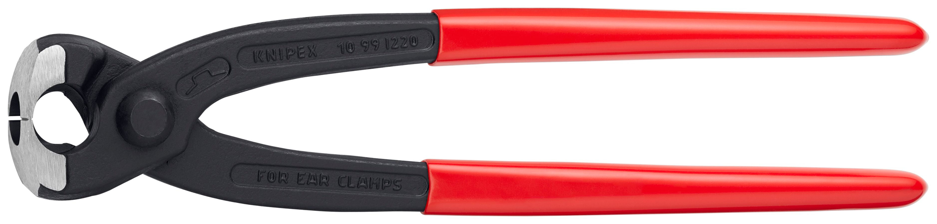 Knipex 10 99 I220 Ear Clamp Pliers full view with red plastic-coated handles