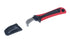 Lisle 11410 Cable Stripping Knife with protective cap removed, showing sickle hook-shaped stainless steel blade and double durometer red and black handle