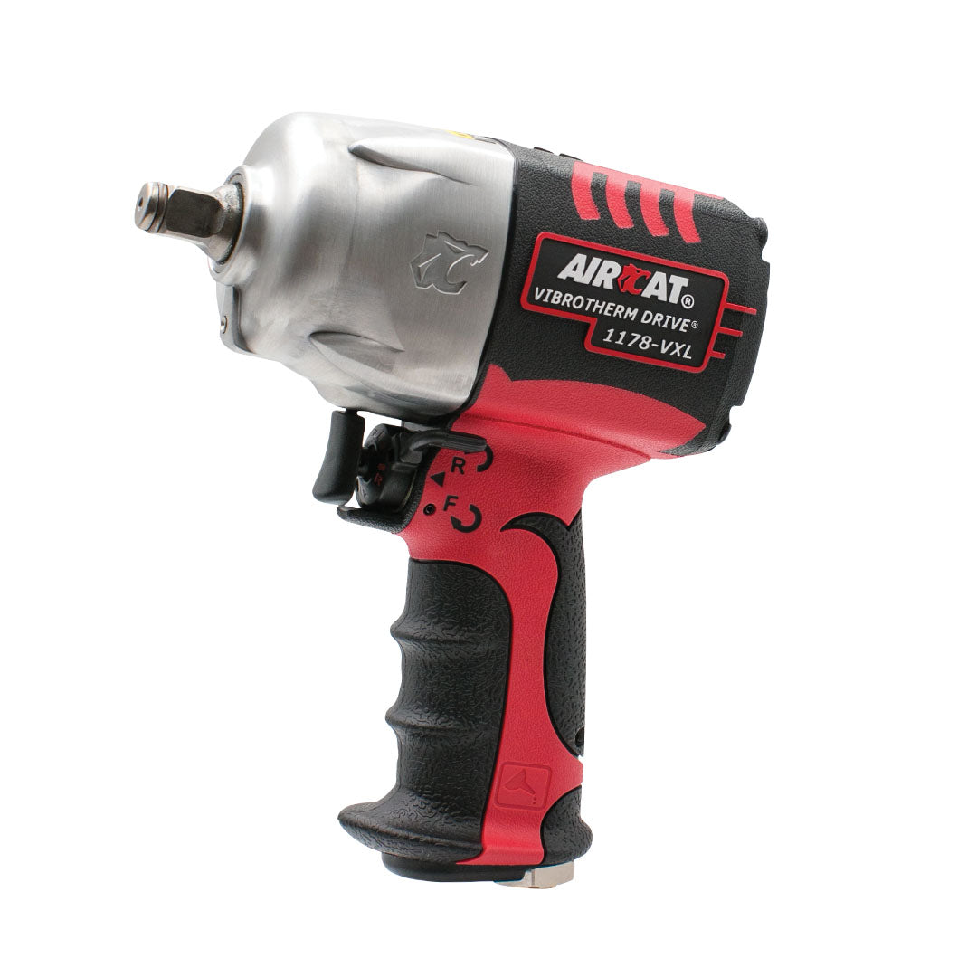 Aircat 1178-VXL-2 1/2" Vibrotherm Drive Composite Impact Wrench with 2" Extended Anvil, red and black composite housing, side view