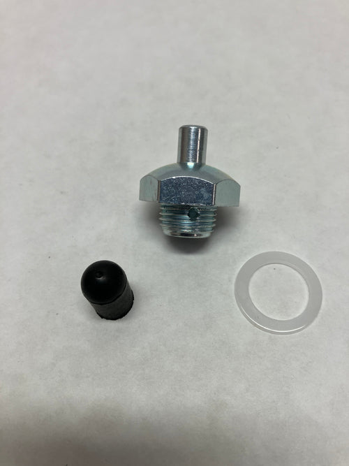 Sure Shot P118 Model A Filler Cap Assembly showing metal cap fitting, rubber check valve ball, and aluminum washer ring