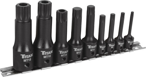 Titan Tools 49009 9-Pc 1/4", 3/8", 1/2" Dr. XZN Triple Square Impact Bit Socket Set On A Rail, M4-M10, MT14-MT18 - MPR Tools & Equipment