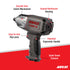Aircat NitroCat 1200-K feature diagram highlighting smooth twin clutch mechanism, aramid reinforced housing, patented ergonomic handle, easy-to-use flip lever, and quiet tuned exhaust