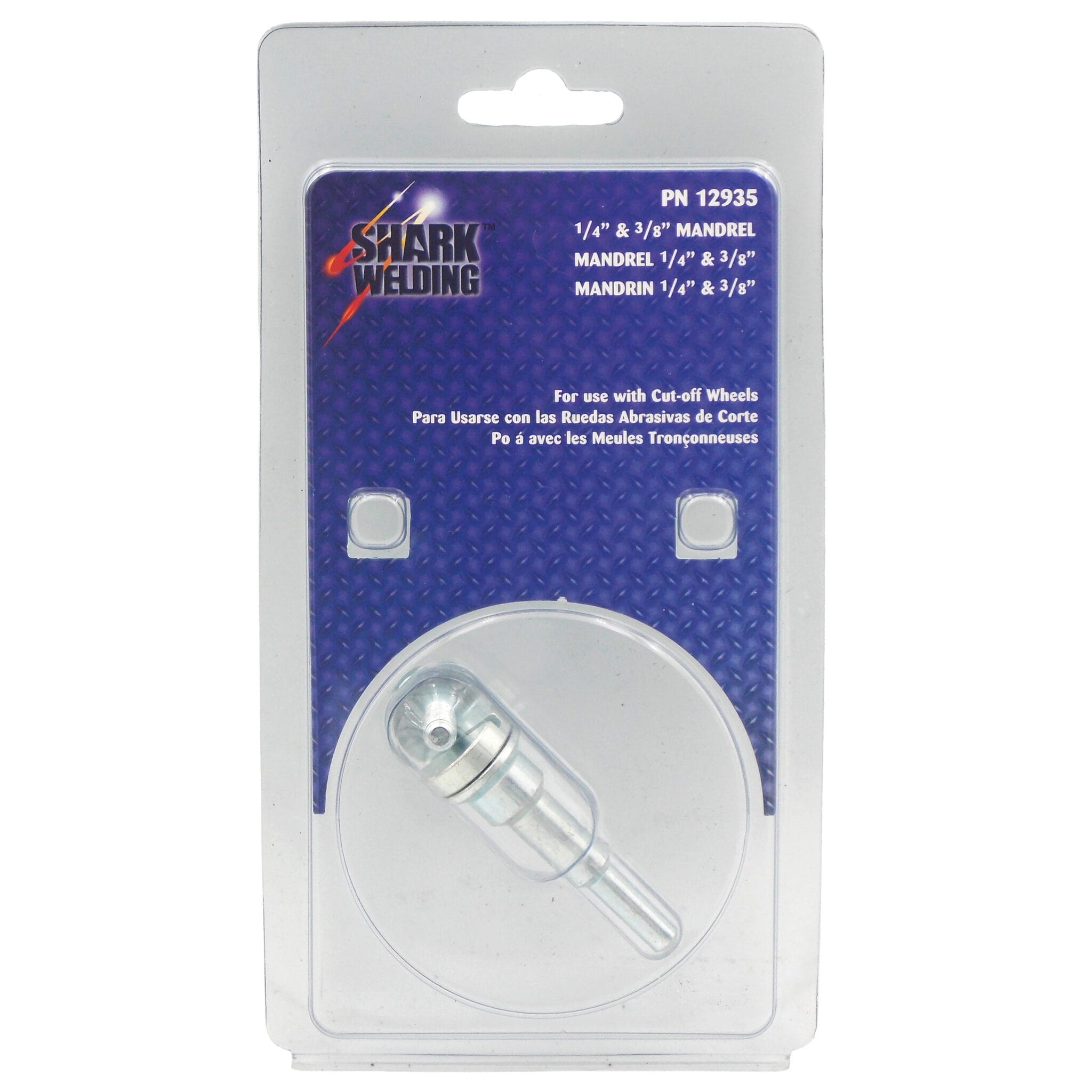 Shark 12935 1/4 in and 3/8 in Mandrel - front of retail blister packaging for cut-off wheels