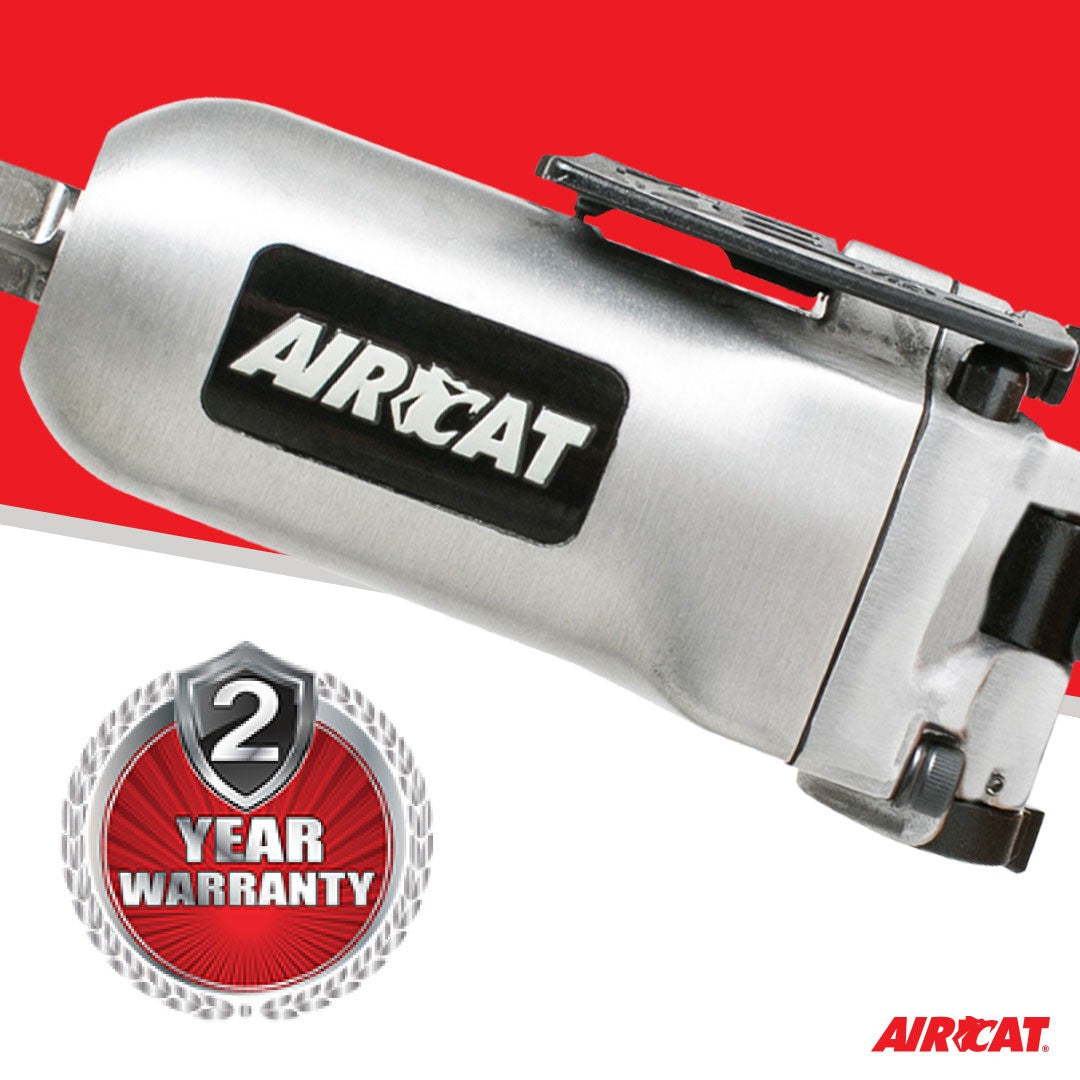 Aircat 1320 3/8" Butterfly Impact Wrench close-up with 2-year warranty badge