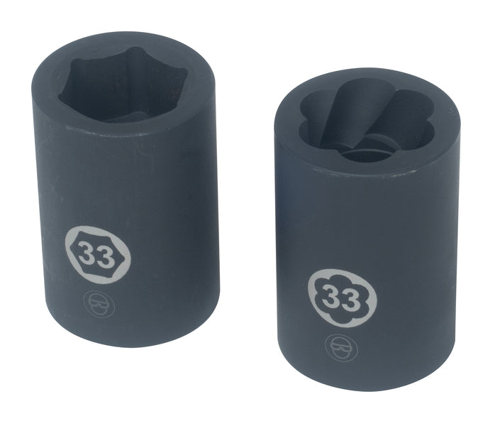 Lisle 13550 33mm Truck Lug Nut Socket Set - 6-Point Hex and Left-Hand Twist Sockets
