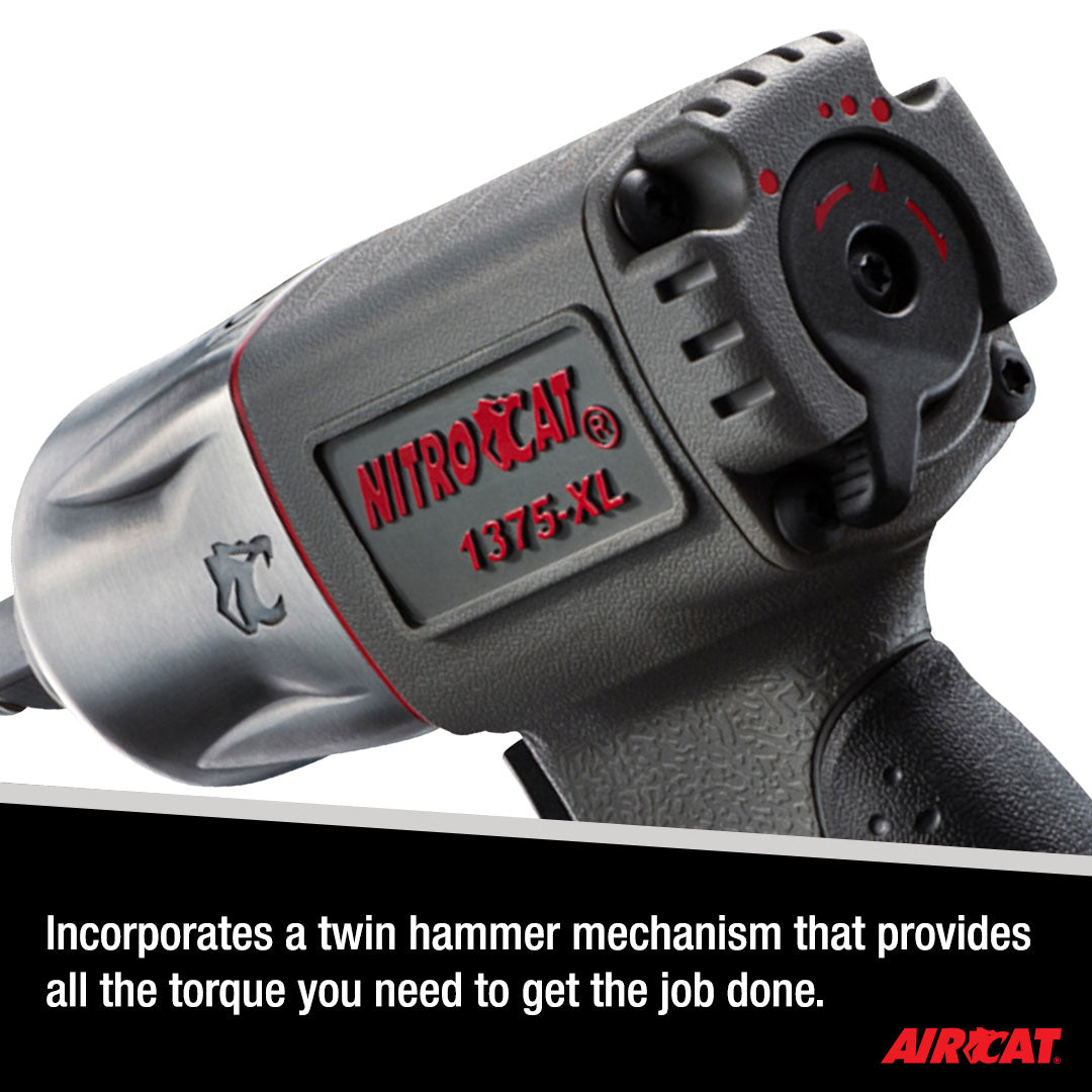 Aircat NitroCat 1375-XL close-up of body and controls with twin hammer mechanism callout
