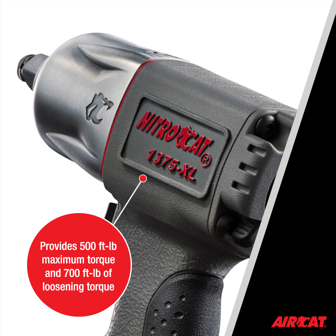 Aircat NitroCat 1375-XL close-up highlighting 500 ft-lb max torque and 700 ft-lb loosening torque
