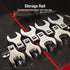 Sunex Tools 9730A 8-Piece Crowfoot Wrench Set on storage rail for convenient transport and storage