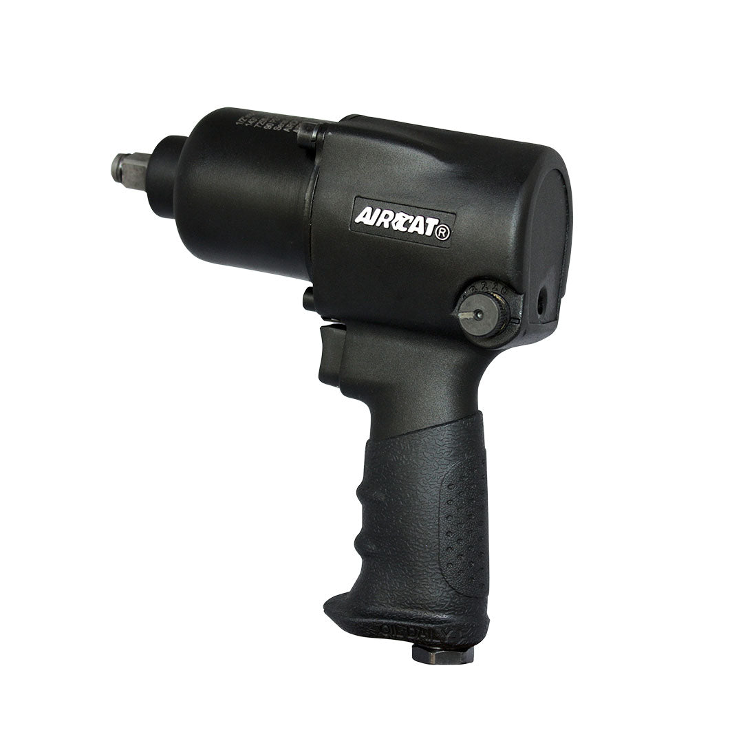 Aircat 1431 1/2" Pneumatic Twin Hammer Impact Wrench, black, side profile view