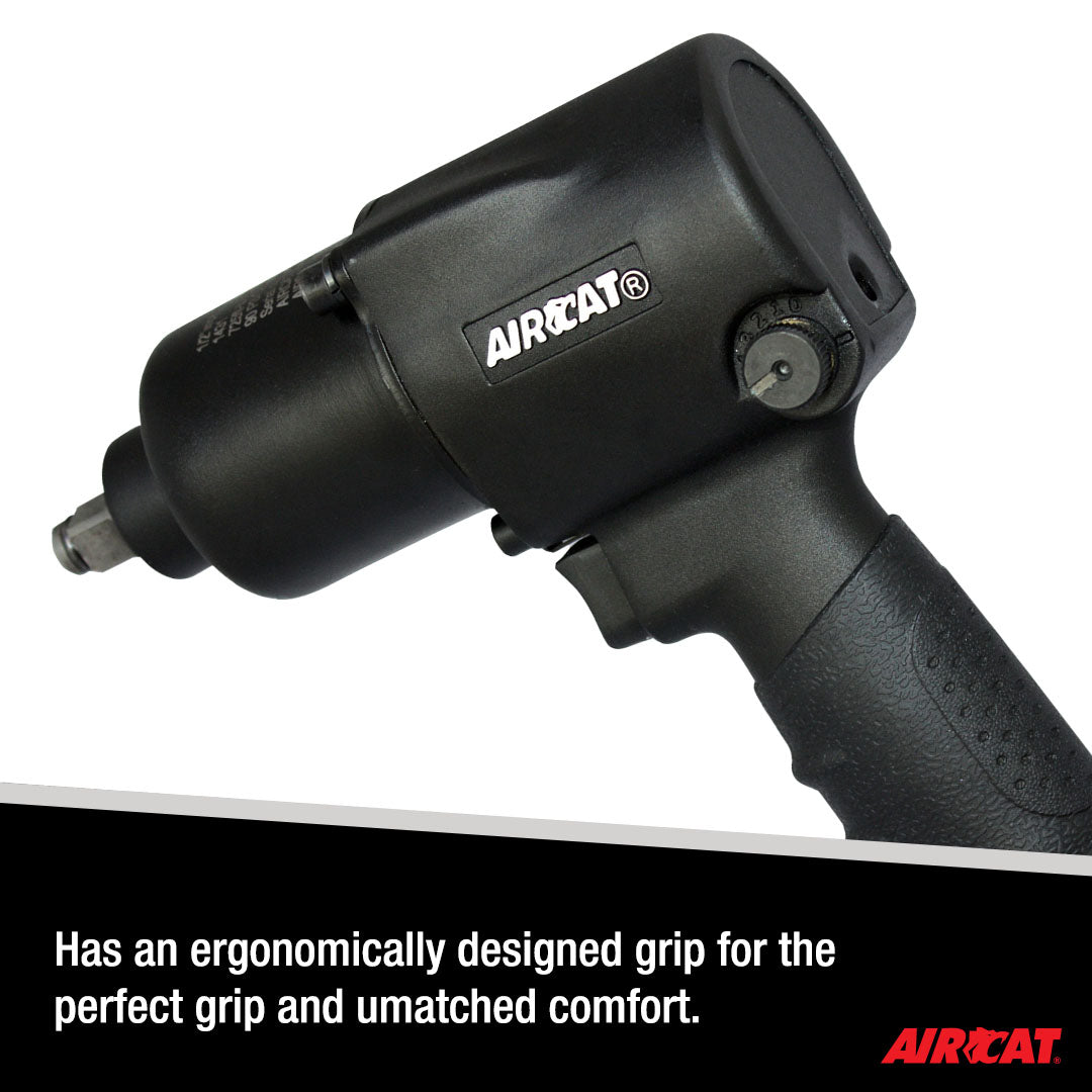 Aircat 1431 Impact Wrench ergonomic grip close-up with comfort caption
