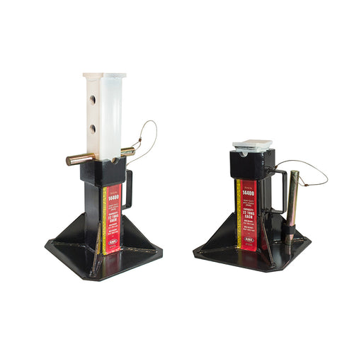 AME International 14400 22-Ton Heavy Duty Jack Stands shown as a pair, one extended and one at minimum height, on white background