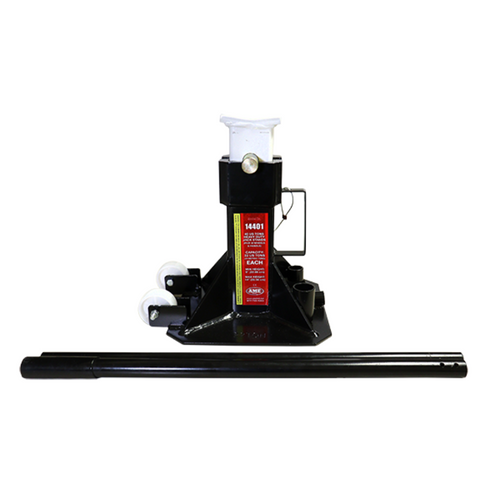 AME International 14401 22 U.S. Ton Heavy Duty Pin Style Jack Stand with 2-piece handle, heavy-gauge steel frame and nylon wheels