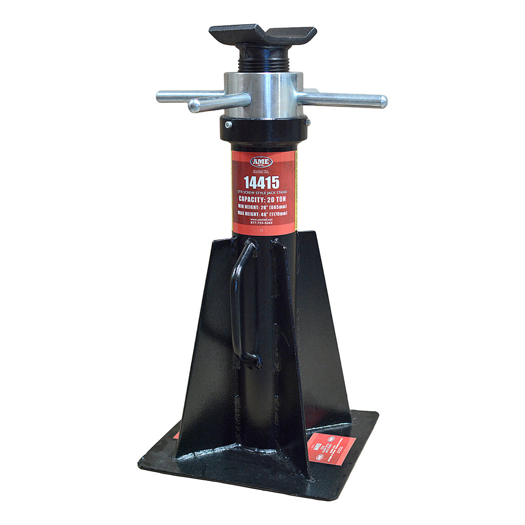 AME International 14415 20-Ton OTR Screw Style Jack Stand - full product view on white background