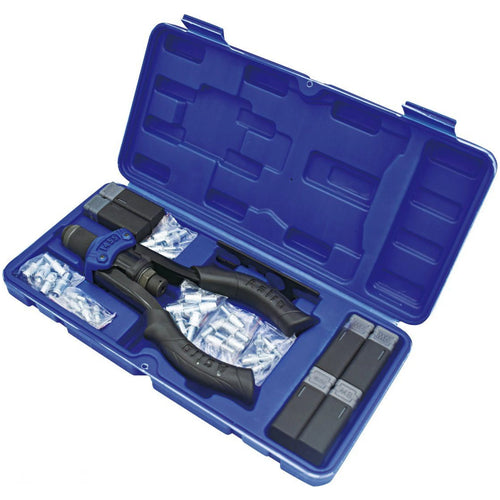 Astro Pneumatic AST-1455 Hand Rivet Stud Setter Kit with rivet studs stored in blue carrying case