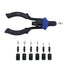 Astro Pneumatic AST-1455 Hand Rivet Stud Setter flat lay with full mandrel and adapter set