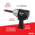 Aircat 1680A Impact Wrench annotated diagram highlighting Twin Hammer Mechanism, Durable Construction, Patented AIRCAT Grip, Triple Heat Treated Ni-Cr-Mo Alloy Steel Hammer Mechanism, and Patented Silencing Technology
