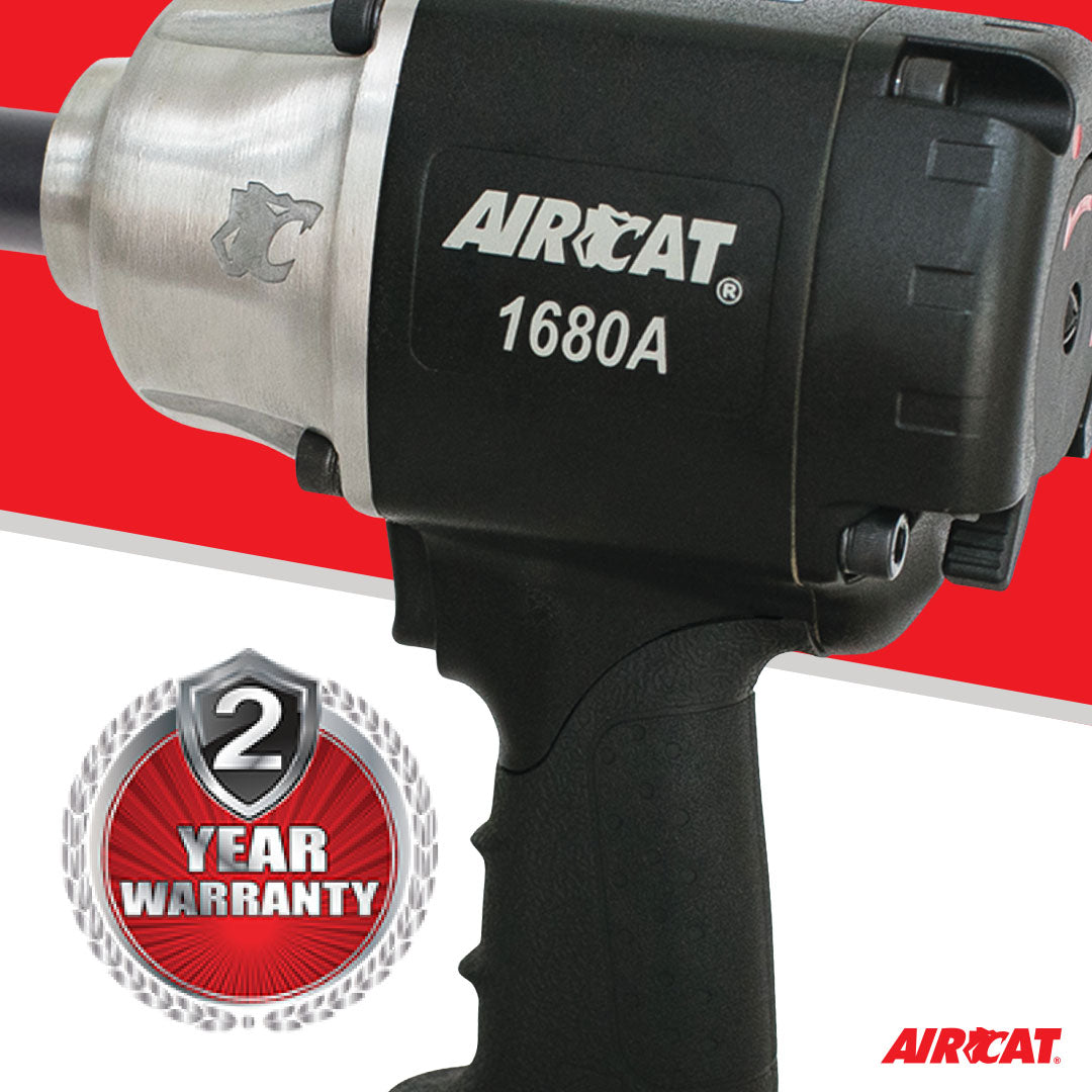 Aircat 1680A Impact Wrench with 2-Year Warranty badge - close-up view