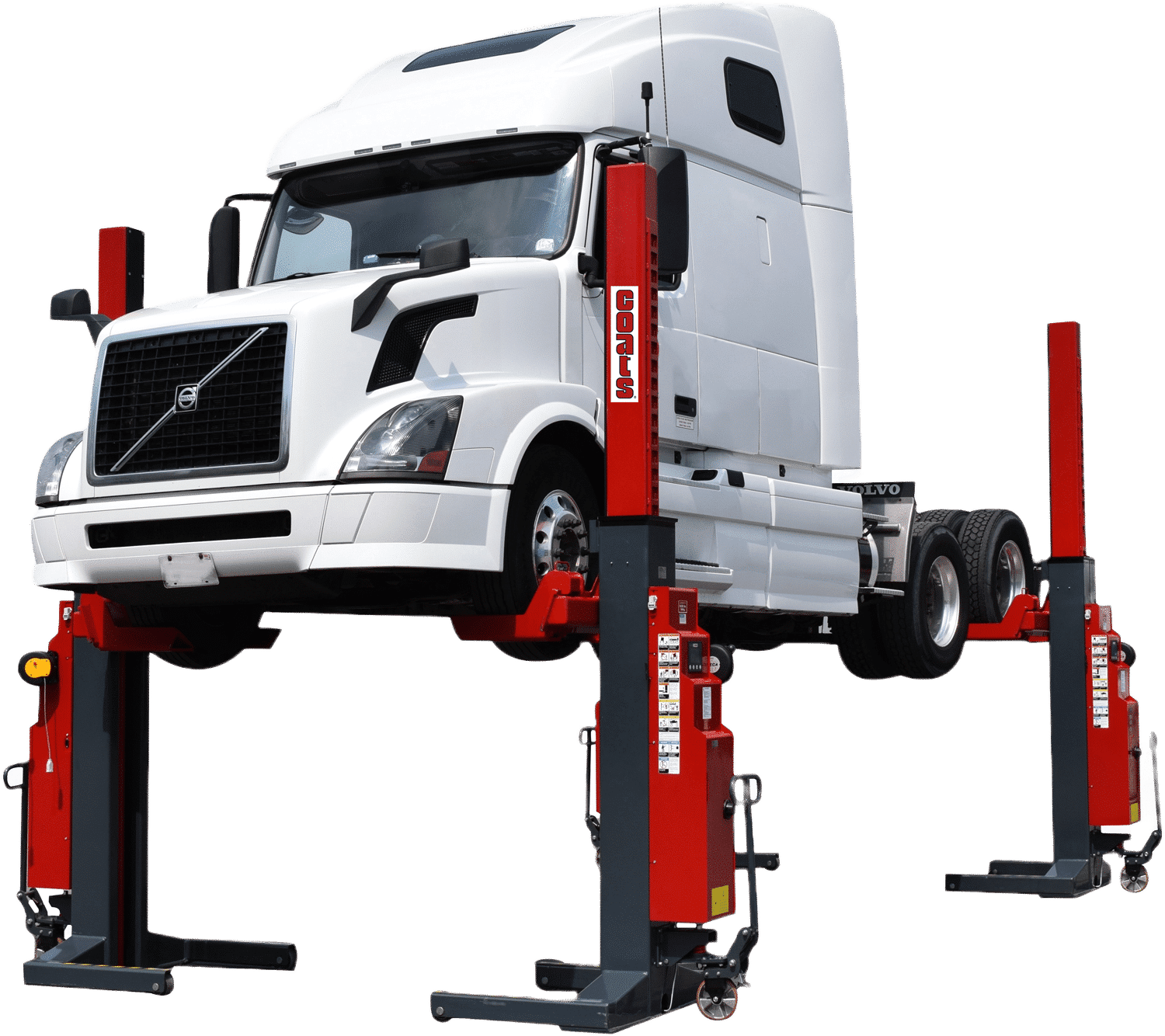 Coats 4TM19C4B 19,000 lb Mobile Column Lift elevating a Volvo semi truck