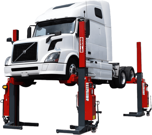 Coats 4TM19C4B 19,000 lb Mobile Column Lift elevating a Volvo semi truck