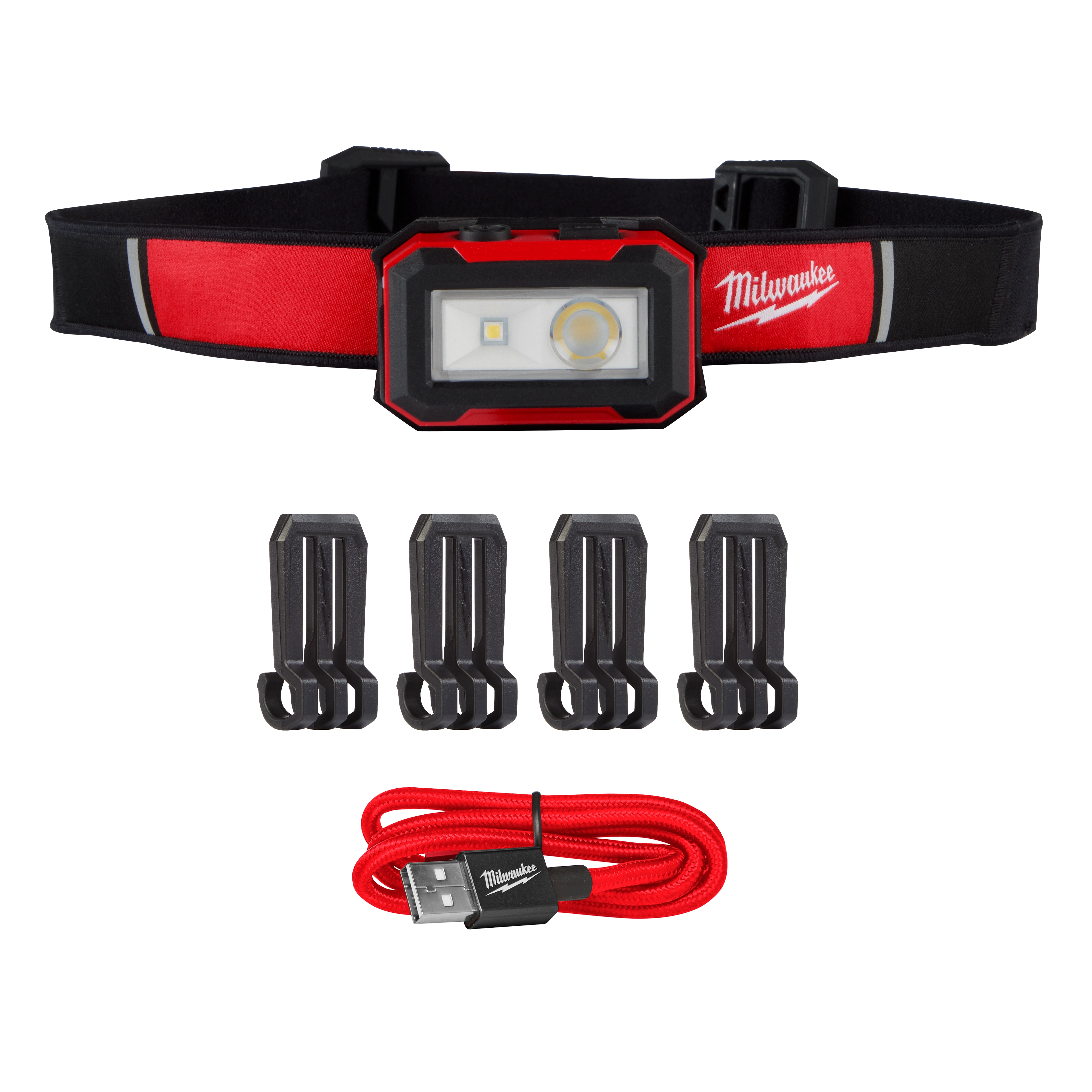 Milwaukee Tool 2012R Rechargeable Magnetic Headlamp and Task Light with 4 hard hat clips and USB cable