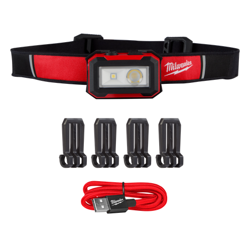 Milwaukee Tool 2012R Rechargeable Magnetic Headlamp and Task Light with 4 hard hat clips and USB cable