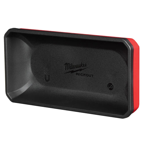 Milwaukee Tool 48-22-8071 PACKOUT Large Magnetic Bin - angled front view, black tray with red edge