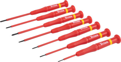 Titan Tools 73277 7-pc Insulated Precision Screwdriver Set, 5 Slotted 1.5mm-3mm, 2 Phillips #00, #0 - MPR Tools & Equipment