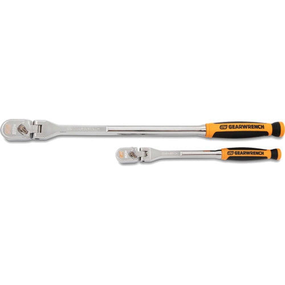 2-Pc 1/4" & 3/8" Drive 120XP Dual Material Handle Flex Head Teardrop Ratchet Set, 9" & 15.5"