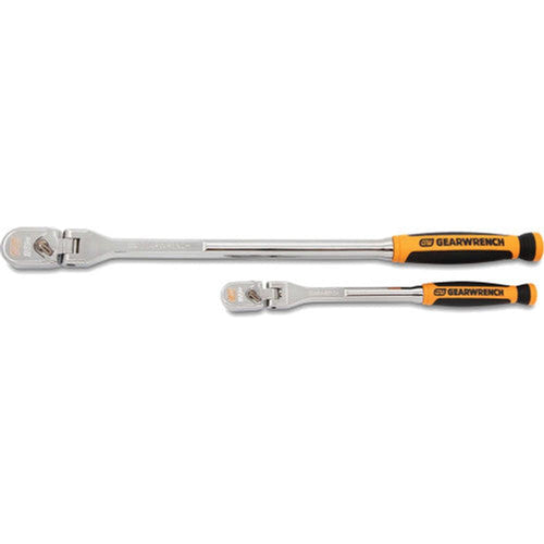 2-Pc 1/4" & 3/8" Drive 120XP Dual Material Handle Flex Head Teardrop Ratchet Set, 9" & 15.5"