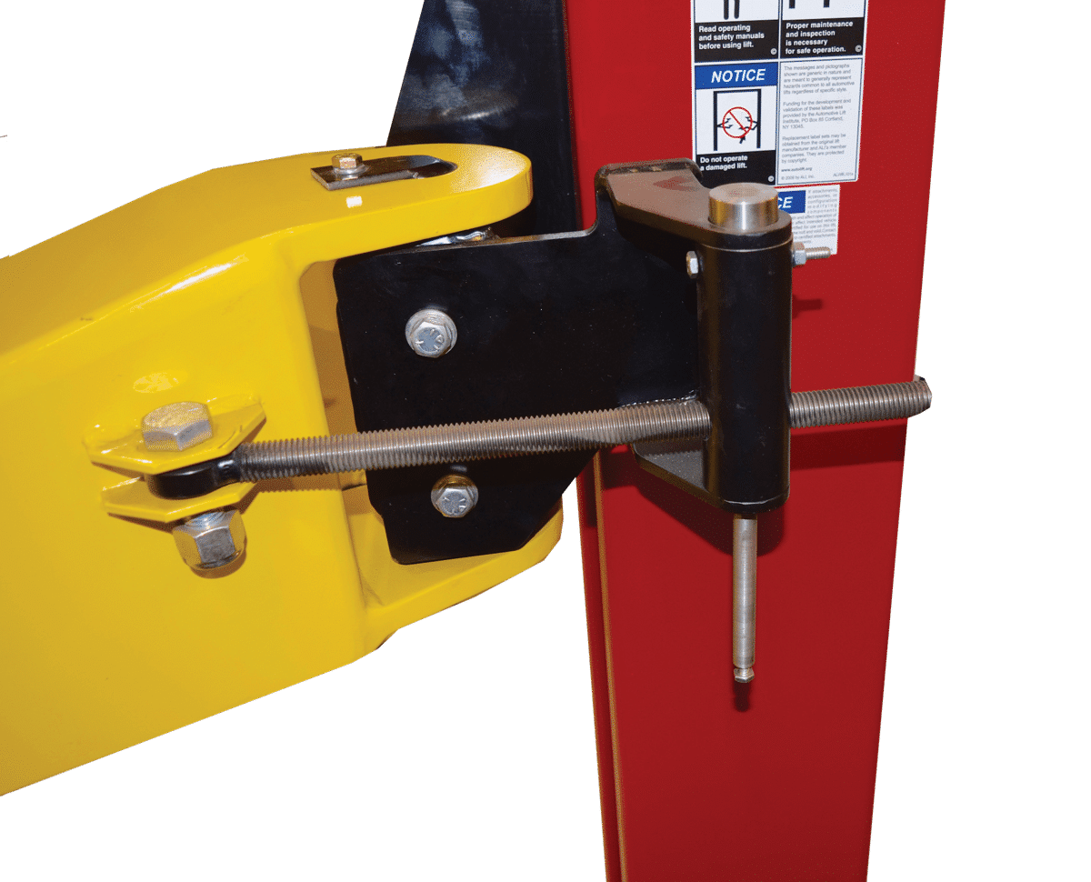 Coats 2-post lift arm and automatic locking safety mechanism detail
