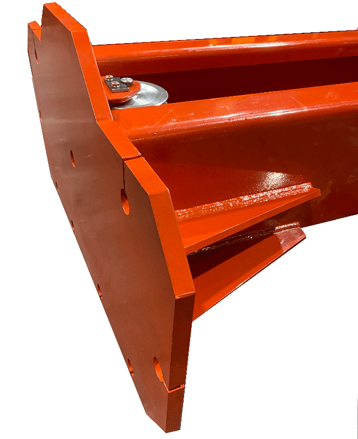 Close-up of Coats 2-post lift heavy-duty column base with cable pulley assembly