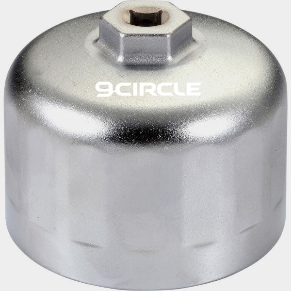 9 Circle 61650 Cartridge Oil Filter Wrench for BMW and Volvo, chrome aluminum cap wrench top view