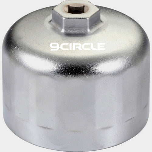 9 Circle 61650 Cartridge Oil Filter Wrench for BMW and Volvo, chrome aluminum cap wrench top view