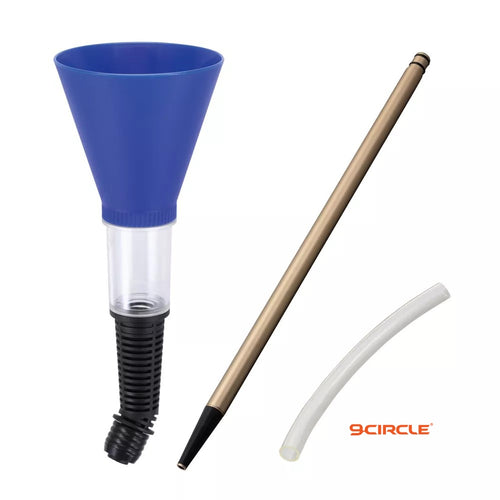 9 Circle 62709 Oil Transmission Funnel Set with blue funnel, long metal refill bar, and clear tube