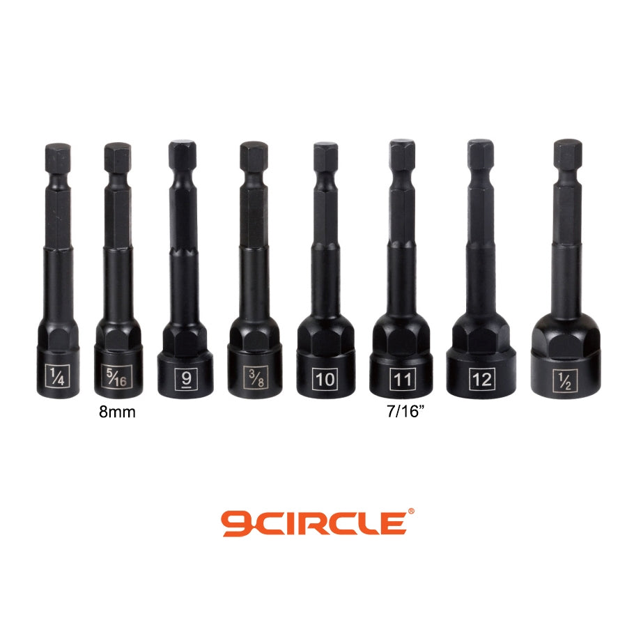 9 Circle 9CL-90380 8-Piece Twist Extractor Set with 1/4" Hex Output Drive, all sizes shown