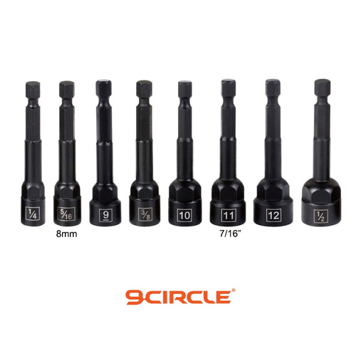 9 Circle 9CL-90380 8-Piece Twist Extractor Set with 1/4" Hex Output Drive, all sizes shown